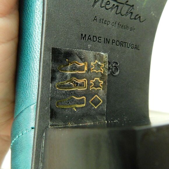 Mentha Teal Green Genuine Leather Bootie Shoe Womens 36 Portugal Heals EUC - Picture 11 of 12